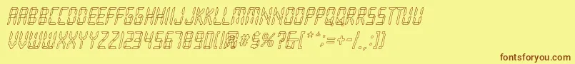 フォントLoopy Italic – 茶色の文字が黄色の背景にあります。