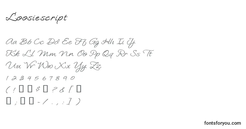 Czcionka Loosiescript (132875) – alfabet, cyfry, specjalne znaki