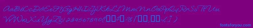 Loosiescript-Schriftart – Blaue Schriften auf violettem Hintergrund