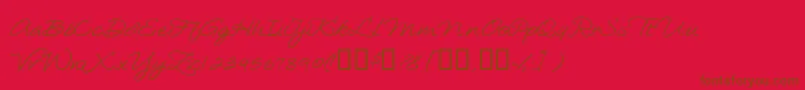 Więcej informacji o czcionce Loosiescript Czcionka Loosiescript – brązowe czcionki na czerwonym tle