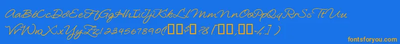 フォントLoosiescript – オレンジ色の文字が青い背景にあります。