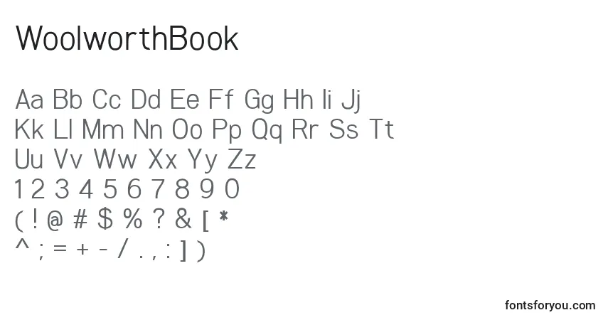 Czcionka WoolworthBook – alfabet, cyfry, specjalne znaki