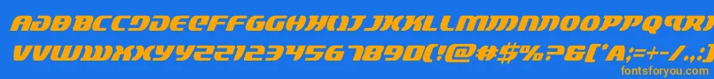 フォントlordsith3condital – オレンジ色の文字が青い背景にあります。
