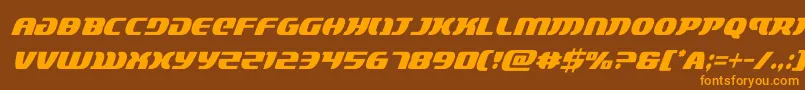 フォントlordsith3condital – オレンジ色の文字が茶色の背景にあります。