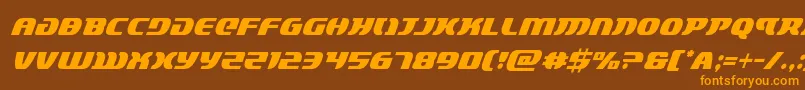 フォントlordsith3condital – オレンジ色の文字が茶色の背景にあります。