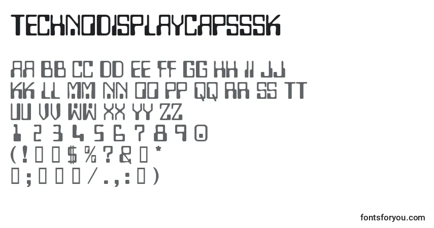 A fonte Technodisplaycapsssk – alfabeto, números, caracteres especiais