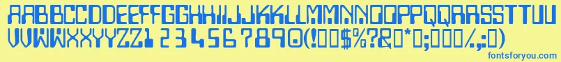 フォントTechnodisplaycapsssk – 青い文字が黄色の背景にあります。