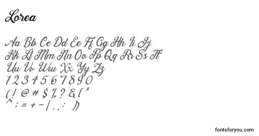 Loreaフォント–アルファベット、数字、特殊文字