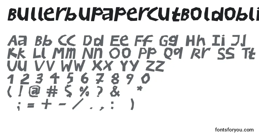 Шрифт BullerbupapercutBoldoblique – алфавит, цифры, специальные символы