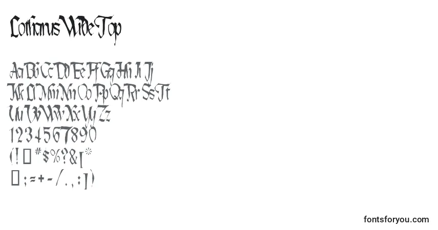 Schriftart Lotharus Wide Top – Alphabet, Zahlen, spezielle Symbole