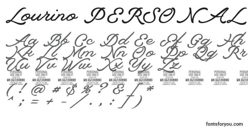 Schriftart Lourino PERSONAL USE ONLY – Alphabet, Zahlen, spezielle Symbole