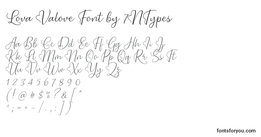 A fonte Lova Valove Font by 7NTypes – alfabeto, números, caracteres especiais
