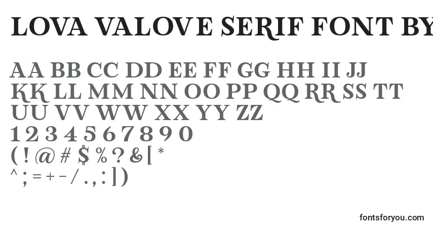 A fonte Lova Valove Serif Font by 7NTypes – alfabeto, números, caracteres especiais