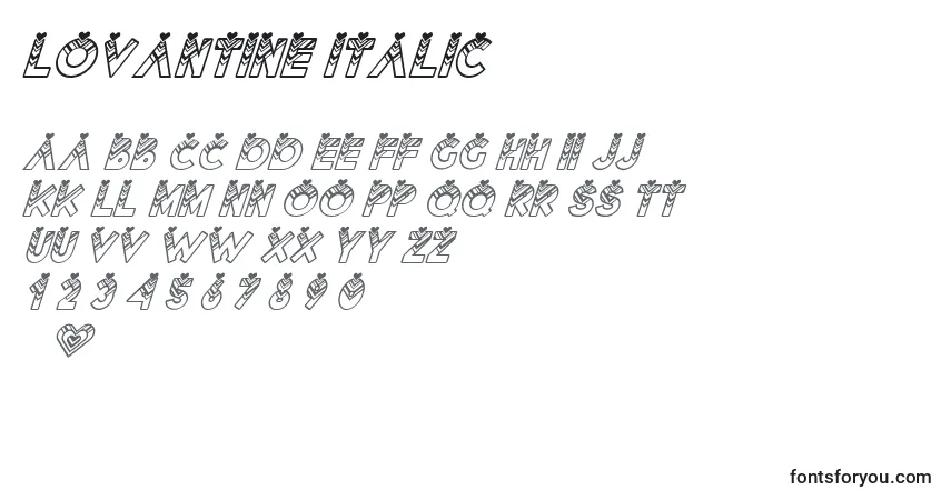 Шрифт Lovantine italic – алфавит, цифры, специальные символы