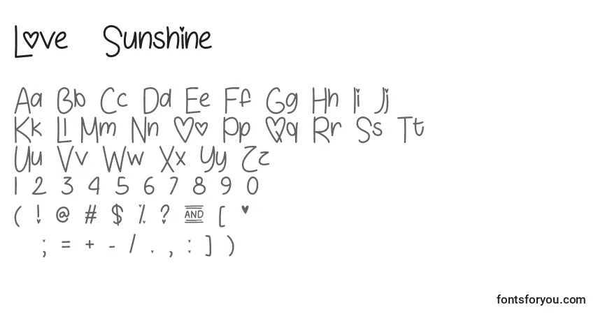 Czcionka Love  Sunshine   – alfabet, cyfry, specjalne znaki
