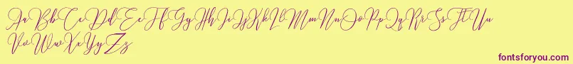 Fonte Love Hewits   Demo – fontes roxas em um fundo amarelo