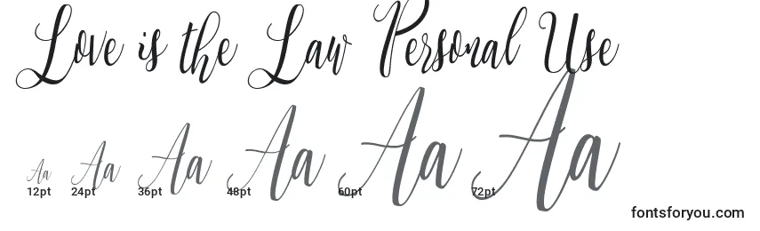 Размеры шрифта Love is the Law Personal Use