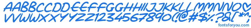 フォントLove Marker Italic – 白い背景に青い文字