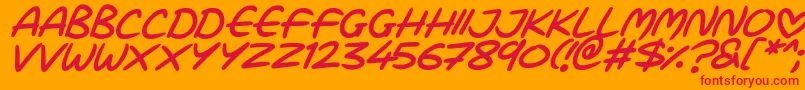 Love Marker Italic-fontti – punaiset fontit oranssilla taustalla