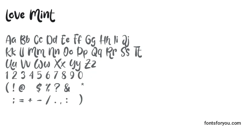 Шрифт Love Mint – алфавит, цифры, специальные символы