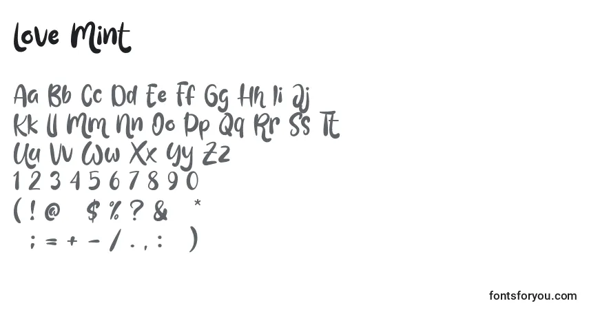 Schriftart Love Mint (132988) – Alphabet, Zahlen, spezielle Symbole