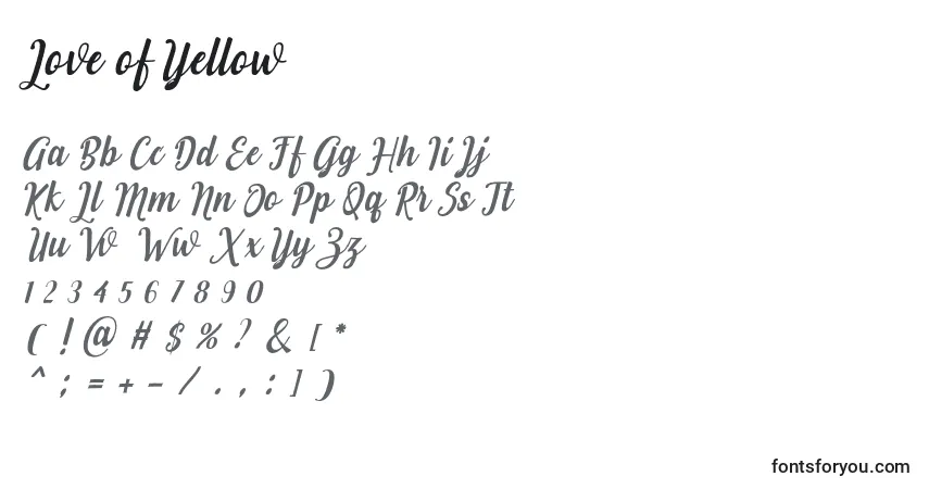 Fuente Love of Yellow - alfabeto, números, caracteres especiales
