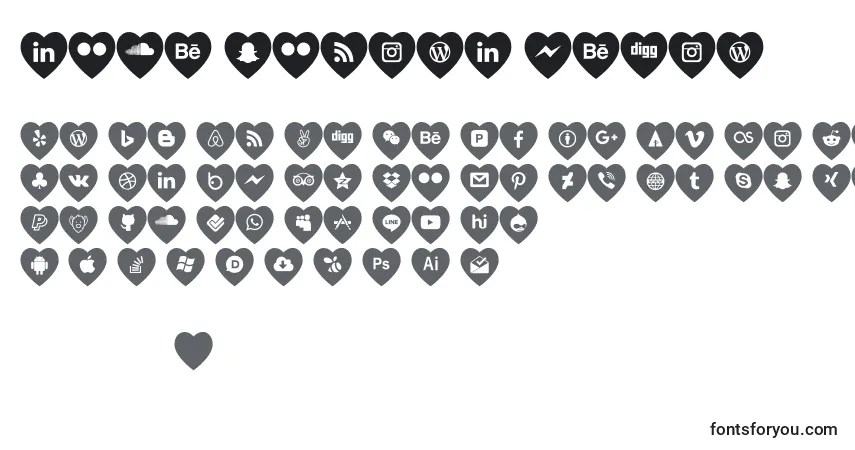 Schriftart Love social media – Alphabet, Zahlen, spezielle Symbole