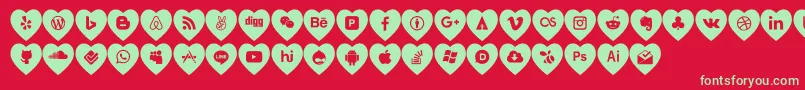 Fonte love social media – fontes verdes em um fundo vermelho