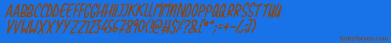 フォントLove The Trees Italic – 茶色の文字が青い背景にあります。