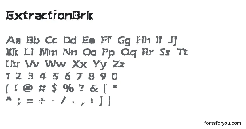 A fonte ExtractionBrk – alfabeto, números, caracteres especiais