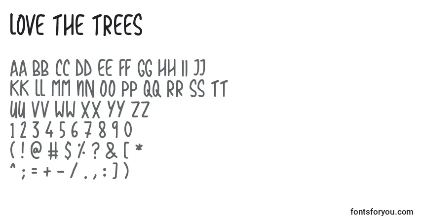 Schriftart Love The Trees – Alphabet, Zahlen, spezielle Symbole