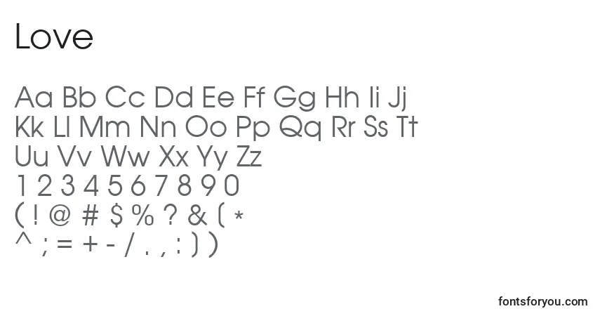 Шрифт Love (133002) – алфавит, цифры, специальные символы