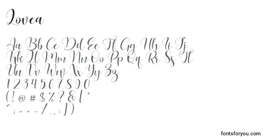 Шрифт Lovea – алфавит, цифры, специальные символы