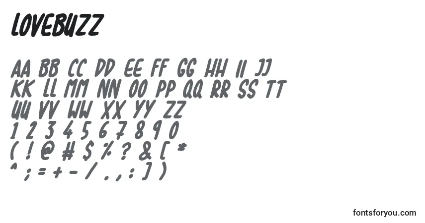 Schriftart Lovebuzz – Alphabet, Zahlen, spezielle Symbole