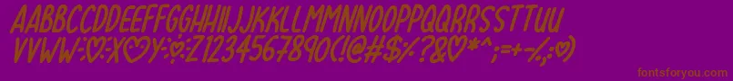 フォントLovehearts XYZ Italic – 紫色の背景に茶色のフォント