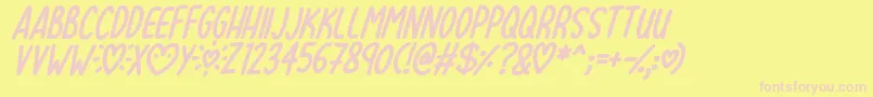 Fonte Lovehearts XYZ Italic – fontes rosa em um fundo amarelo