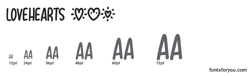 Lovehearts XYZ Font Sizes