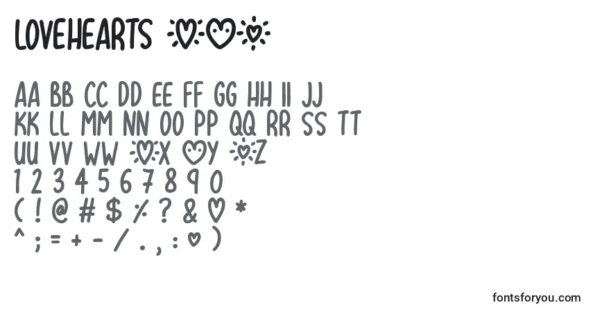 Czcionka Lovehearts XYZ (133012) – alfabet, cyfry, specjalne znaki