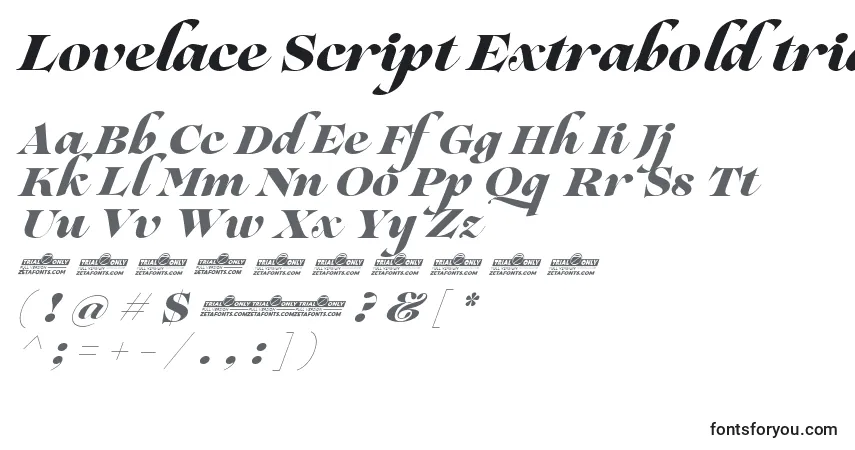 A fonte Lovelace Script Extrabold trial – alfabeto, números, caracteres especiais