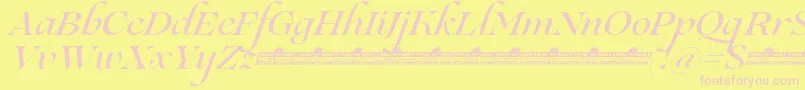 Lovelace Script Medium trial-fontti – vaaleanpunaiset fontit keltaisella taustalla