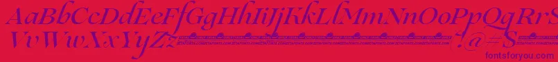 フォントLovelace Script Medium trial – 赤い背景に紫のフォント
