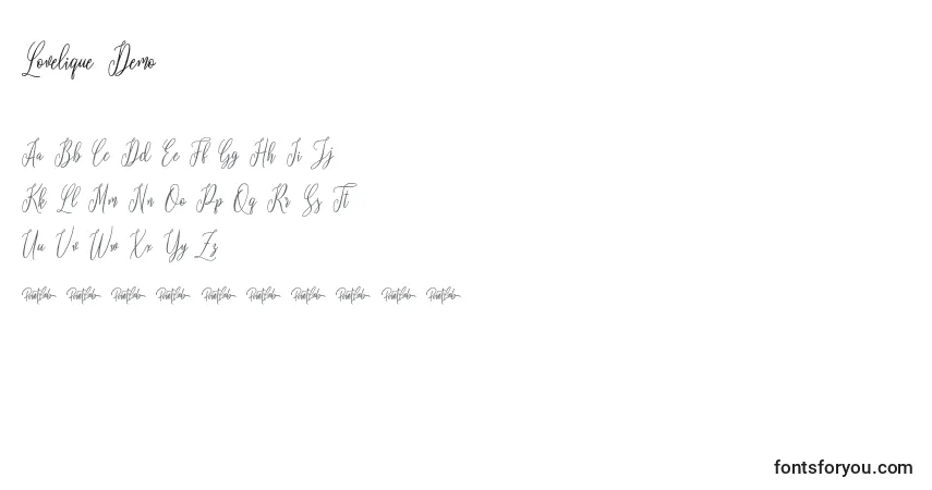 Шрифт Lovelique Demo – алфавит, цифры, специальные символы