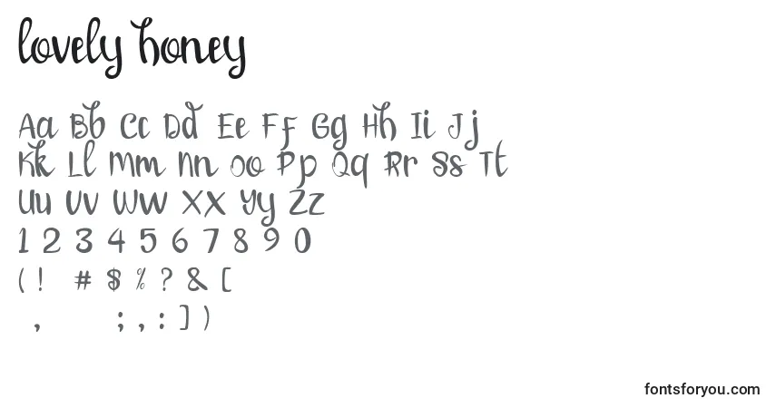 Schriftart Lovely honey – Alphabet, Zahlen, spezielle Symbole