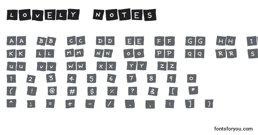 Schriftart Lovely Notes – Alphabet, Zahlen, spezielle Symbole