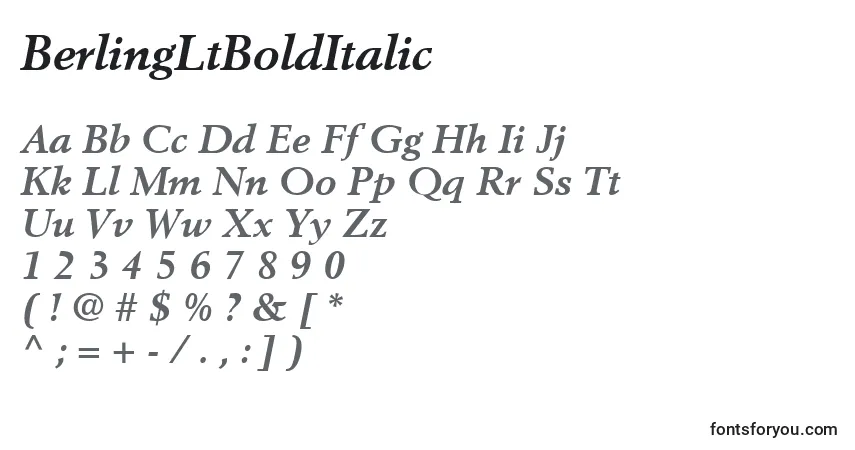A fonte BerlingLtBoldItalic – alfabeto, números, caracteres especiais