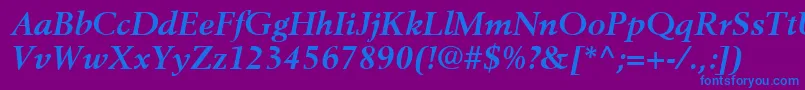 BerlingLtBoldItalic-Schriftart – Blaue Schriften auf violettem Hintergrund