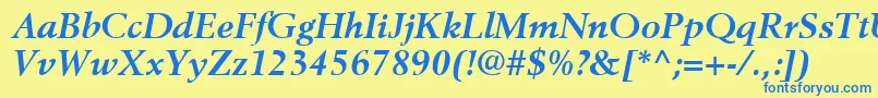 BerlingLtBoldItalic-fontti – siniset fontit keltaisella taustalla