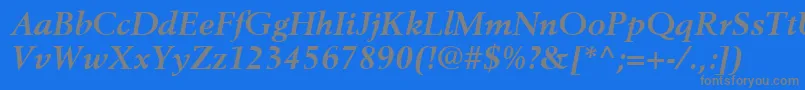 BerlingLtBoldItalic-Schriftart – Graue Schriften auf blauem Hintergrund