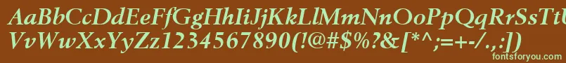 BerlingLtBoldItalic-fontti – vihreät fontit ruskealla taustalla
