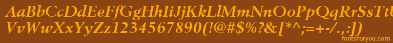 BerlingLtBoldItalic-Schriftart – Orangefarbene Schriften auf braunem Hintergrund